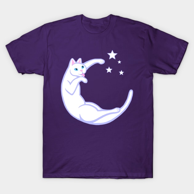 Playful Lunar Cat Moon and Stars T-Shirt by Art by Deborah Camp